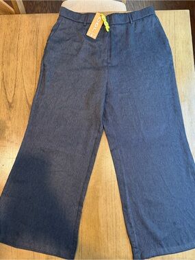 OGL XL/Petite Wide Leg Linen-Blend Pants in Navy Blue